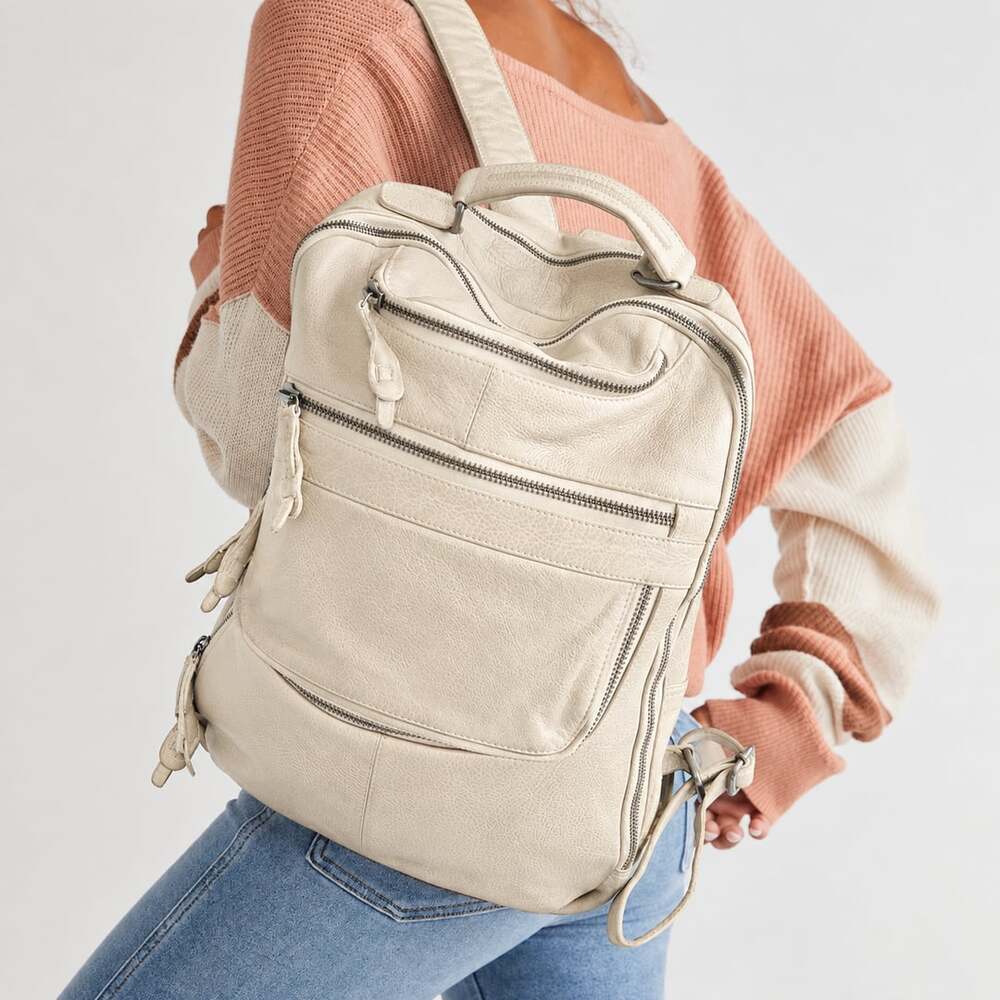 Free People East End Leather Laptop Backpack Off White Cream Beige